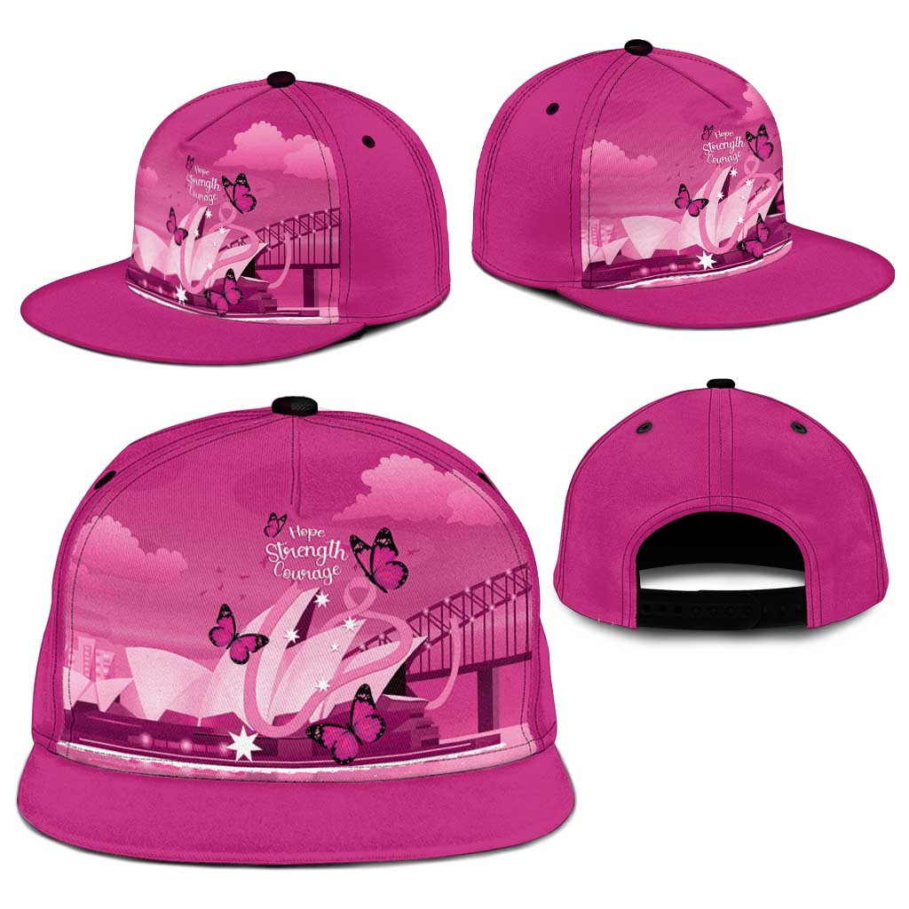 Australia Breast Cancer Support Snapback Cap Sydney Opera House Butterfly Pink Ribbon