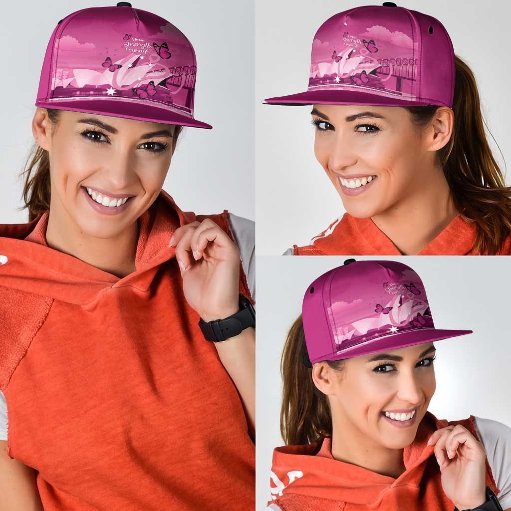 Australia Breast Cancer Support Snapback Cap Sydney Opera House Butterfly Pink Ribbon