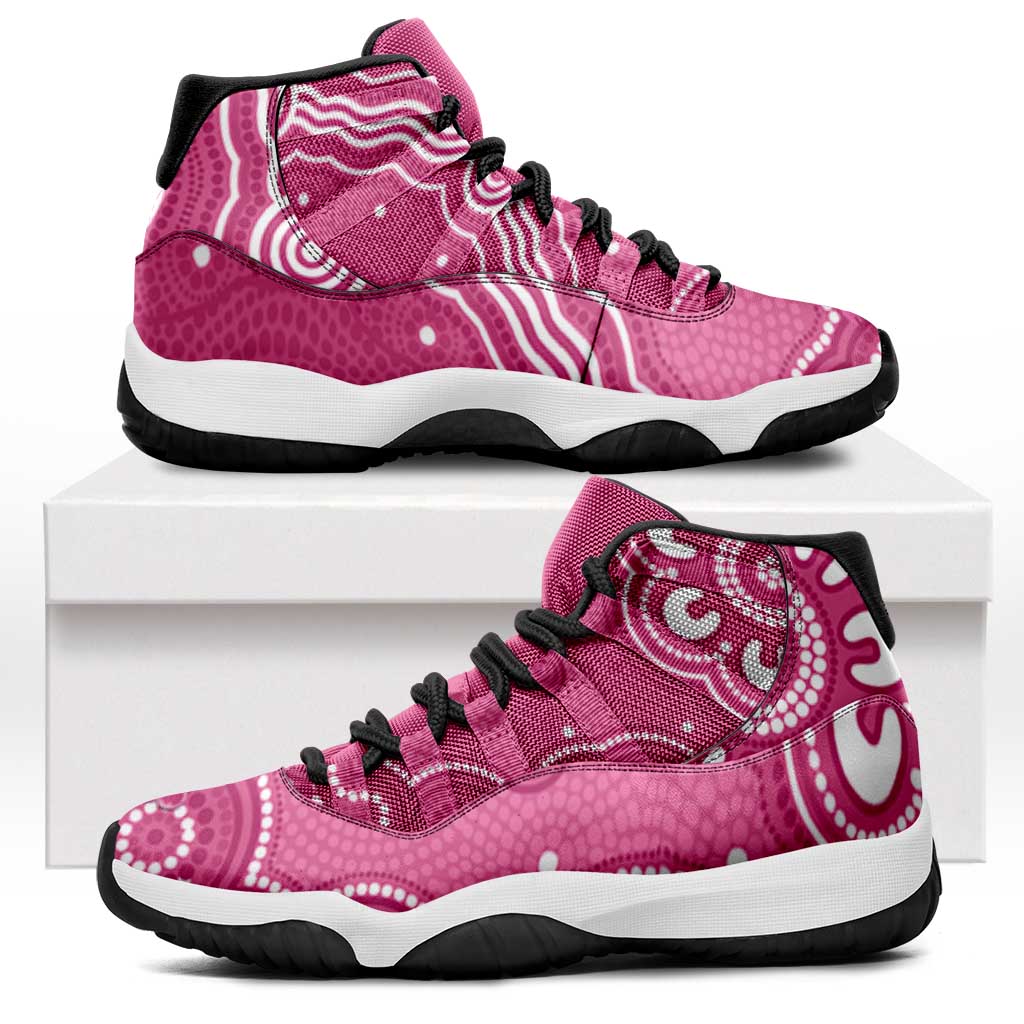 Australia Breast Cancer Support Sneakers J11 Pink Cockatoo Ribbon Aboriginal Art