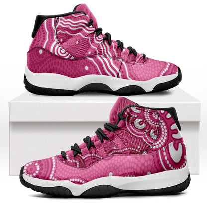 Australia Breast Cancer Support Sneakers J11 Pink Cockatoo Ribbon Aboriginal Art