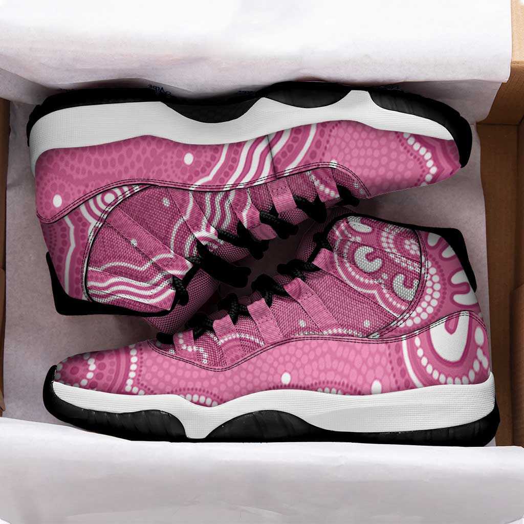 Australia Breast Cancer Support Sneakers J11 Pink Cockatoo Ribbon Aboriginal Art