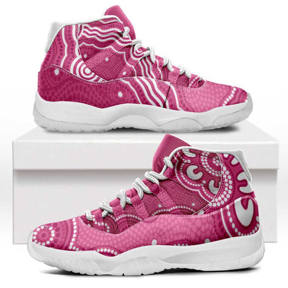Australia Breast Cancer Support Sneakers J11 Pink Cockatoo Ribbon Aboriginal Art