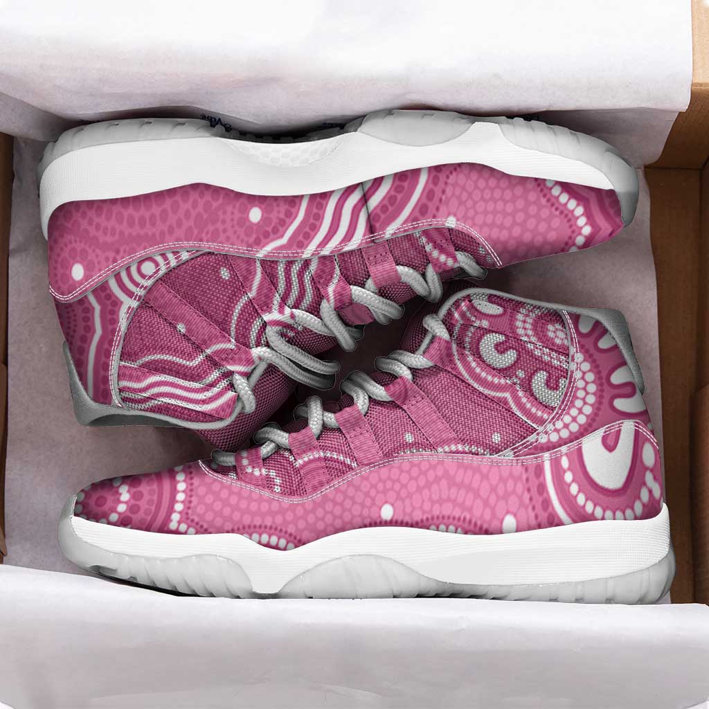Australia Breast Cancer Support Sneakers J11 Pink Cockatoo Ribbon Aboriginal Art