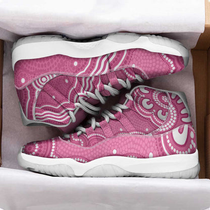 Australia Breast Cancer Support Sneakers J11 Pink Cockatoo Ribbon Aboriginal Art