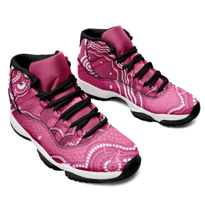 Australia Breast Cancer Support Sneakers J11 Pink Cockatoo Ribbon Aboriginal Art