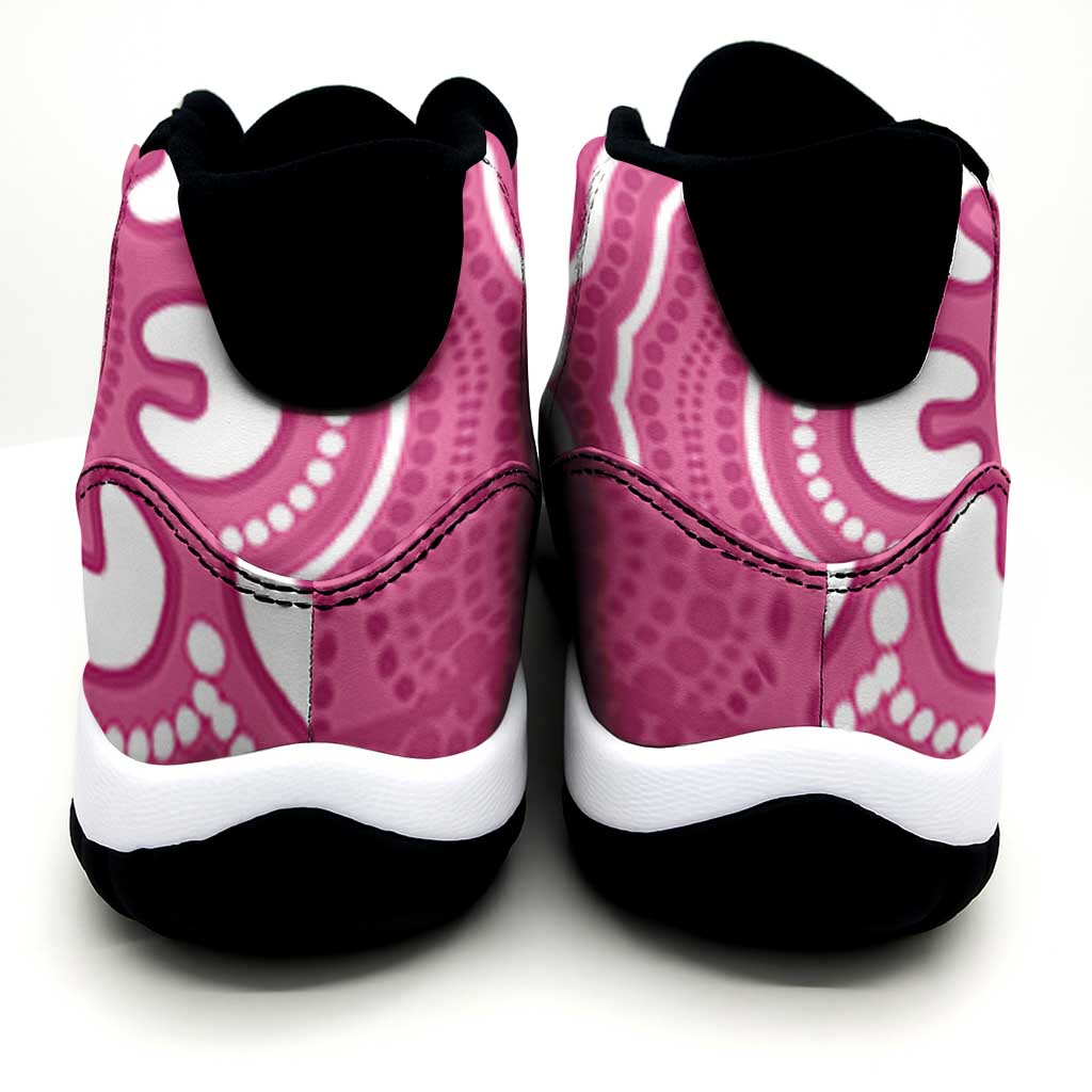Australia Breast Cancer Support Sneakers J11 Pink Cockatoo Ribbon Aboriginal Art