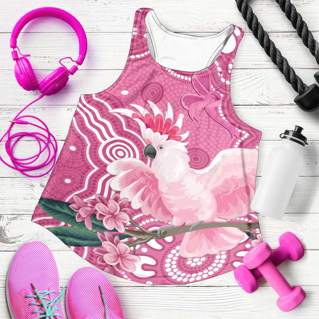 Australia Breast Cancer Support Women Racerback Tank Pink Cockatoo Ribbon Aboriginal Art