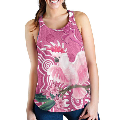 Australia Breast Cancer Support Women Racerback Tank Pink Cockatoo Ribbon Aboriginal Art