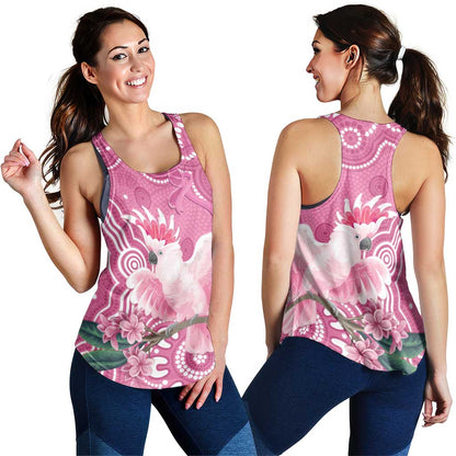 Australia Breast Cancer Support Women Racerback Tank Pink Cockatoo Ribbon Aboriginal Art