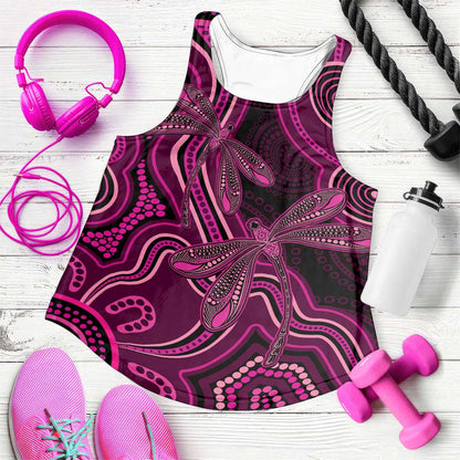 Australia Breast Cancer Support Women Racerback Tank Pink Dragonflies Aboriginal Art