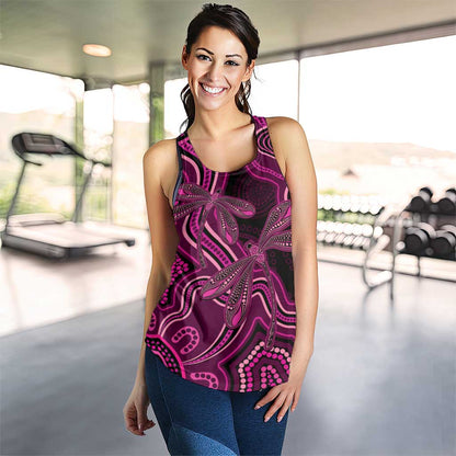 Australia Breast Cancer Support Women Racerback Tank Pink Dragonflies Aboriginal Art
