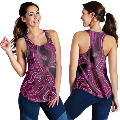 Australia Breast Cancer Support Women Racerback Tank Pink Dragonflies Aboriginal Art