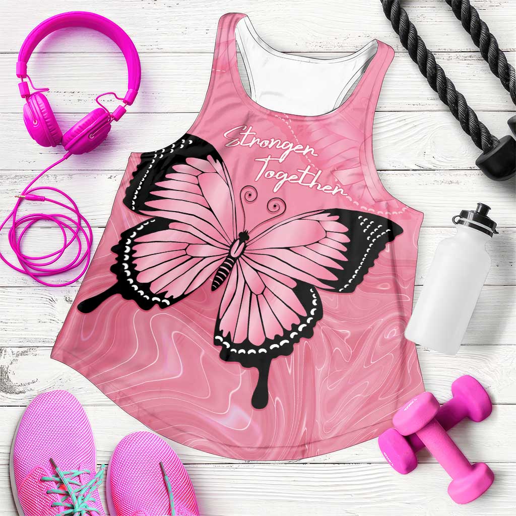 Australia Breast Cancer Support Women Racerback Tank Pink Ribbon Butterfly Opal Pattern