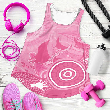 Australia Breast Cancer Support Women Racerback Tank Pink Ribbon Manta Ray Aboriginal Art
