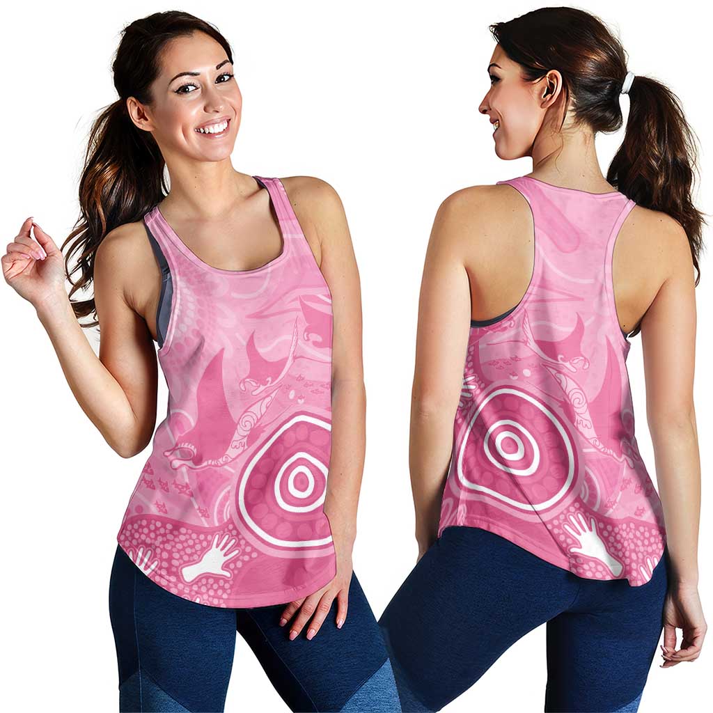 Australia Breast Cancer Support Women Racerback Tank Pink Ribbon Manta Ray Aboriginal Art