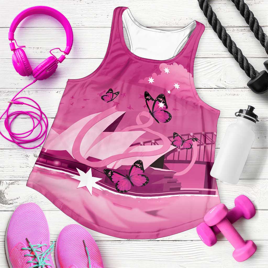 Australia Breast Cancer Support Women Racerback Tank Sydney Opera House Butterfly Pink Ribbon