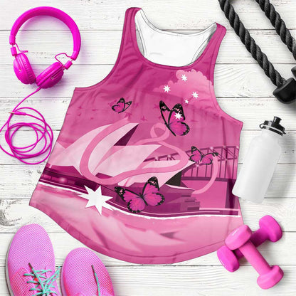 Australia Breast Cancer Support Women Racerback Tank Sydney Opera House Butterfly Pink Ribbon