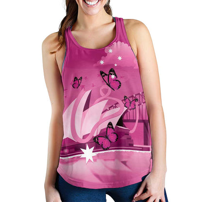Australia Breast Cancer Support Women Racerback Tank Sydney Opera House Butterfly Pink Ribbon