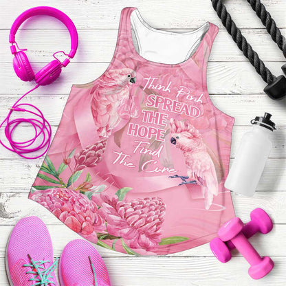 Australia Breast Cancer Support Women Racerback Tank Think Pink Cockatoos Ribbon