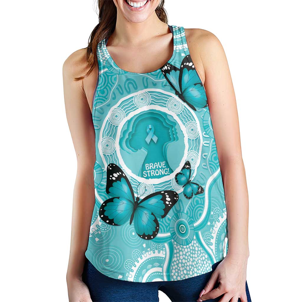 Australia Cervical Cancer Support Women Racerback Tank Brave Strong Butterfly Aboriginal Art