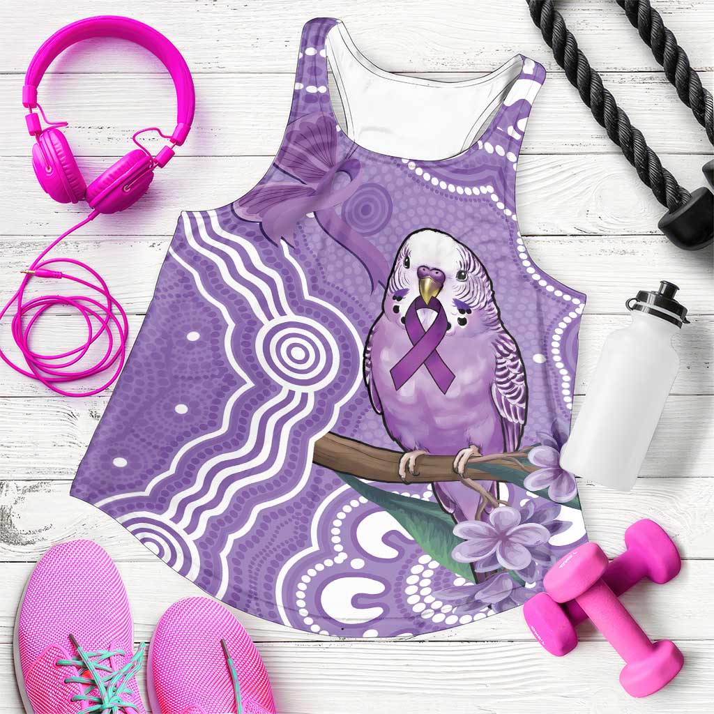 Australia Epilepsy Support Women Racerback Tank Purple Budgerigar Plumeria Aboriginal