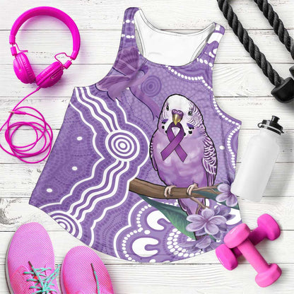 Australia Epilepsy Support Women Racerback Tank Purple Budgerigar Plumeria Aboriginal