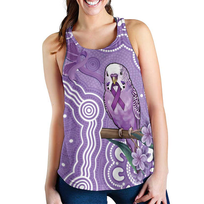 Australia Epilepsy Support Women Racerback Tank Purple Budgerigar Plumeria Aboriginal
