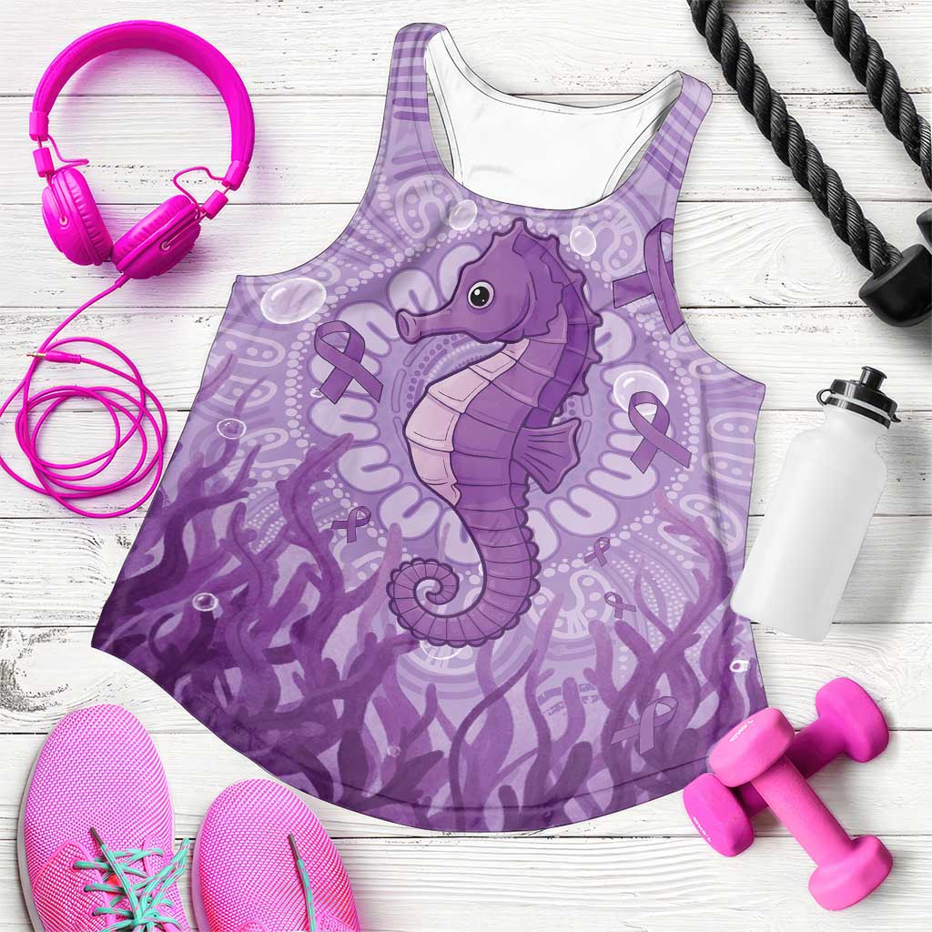 Australia Epilepsy Support Women Racerback Tank Seahorse Think Purple Ribbon Aboriginal