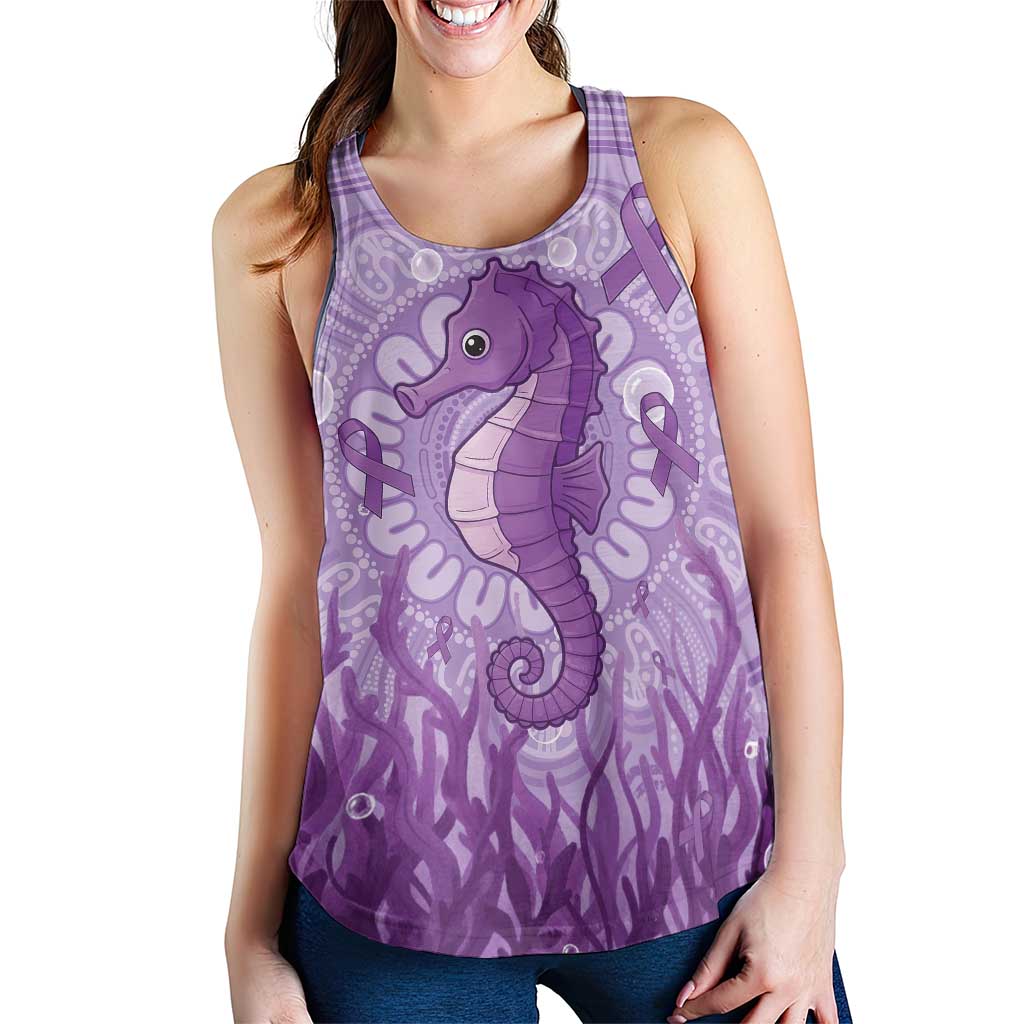 Australia Epilepsy Support Women Racerback Tank Seahorse Think Purple Ribbon Aboriginal