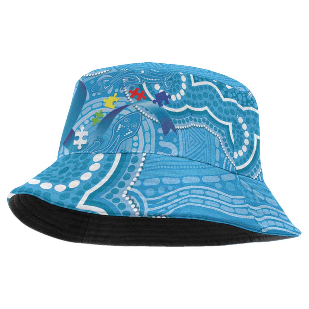 Australia Indigenous Bucket Hat Blue Ribbon Lizards Autism Support
