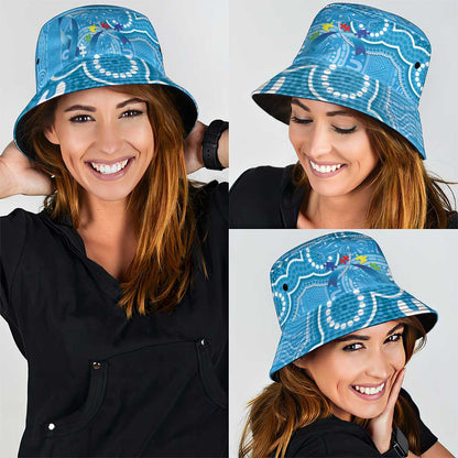 Australia Indigenous Bucket Hat Blue Ribbon Lizards Autism Support