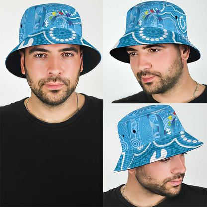 Australia Indigenous Bucket Hat Blue Ribbon Lizards Autism Support