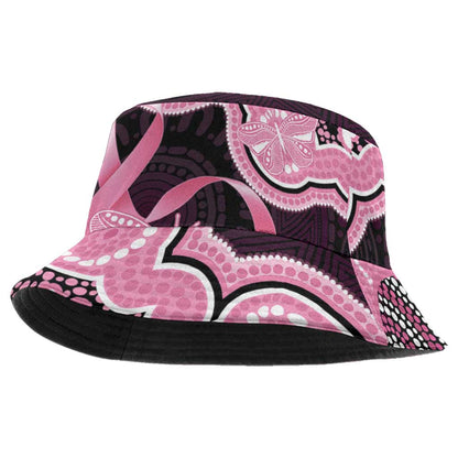 Australia Indigenous Bucket Hat Pink Ribbon Breast Cancer Butterfly Aboriginal Black