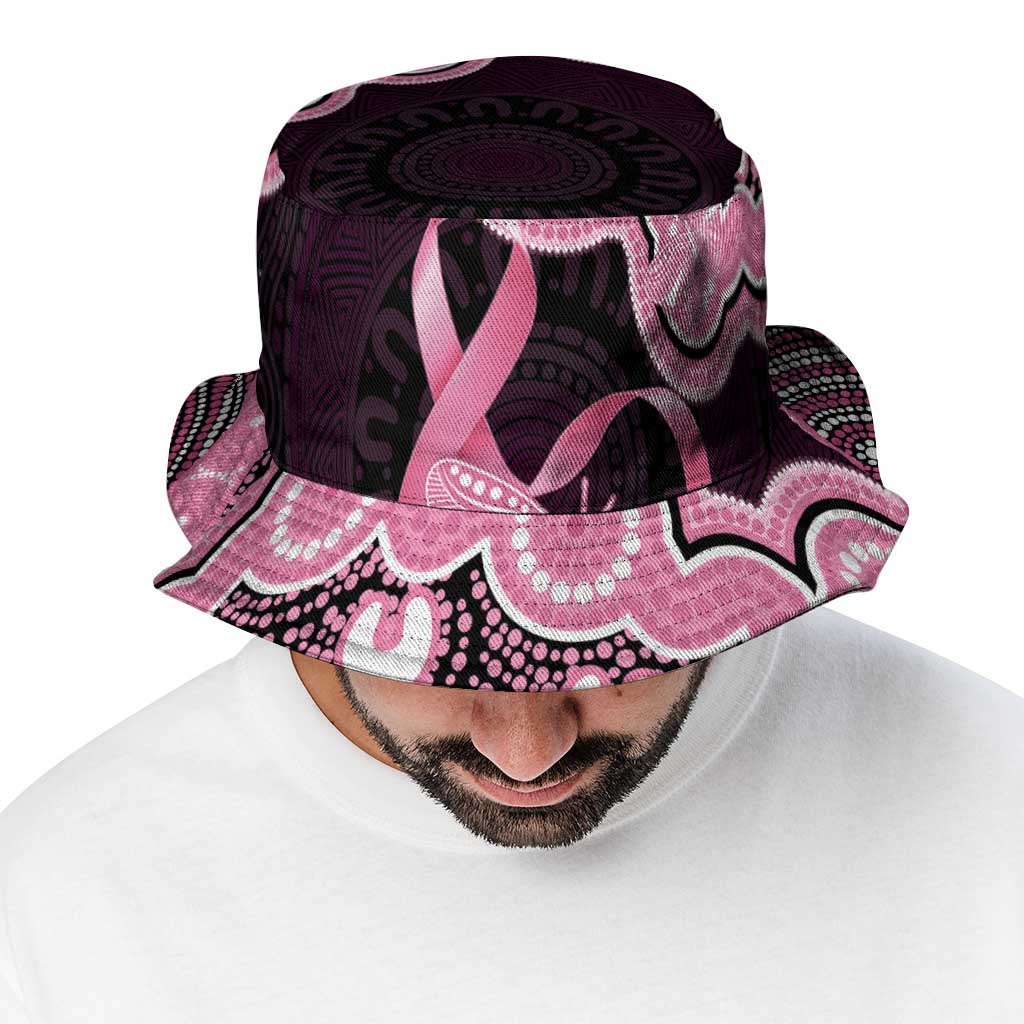 Australia Indigenous Bucket Hat Pink Ribbon Breast Cancer Butterfly Aboriginal Black