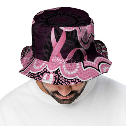 Australia Indigenous Bucket Hat Pink Ribbon Breast Cancer Butterfly Aboriginal Black