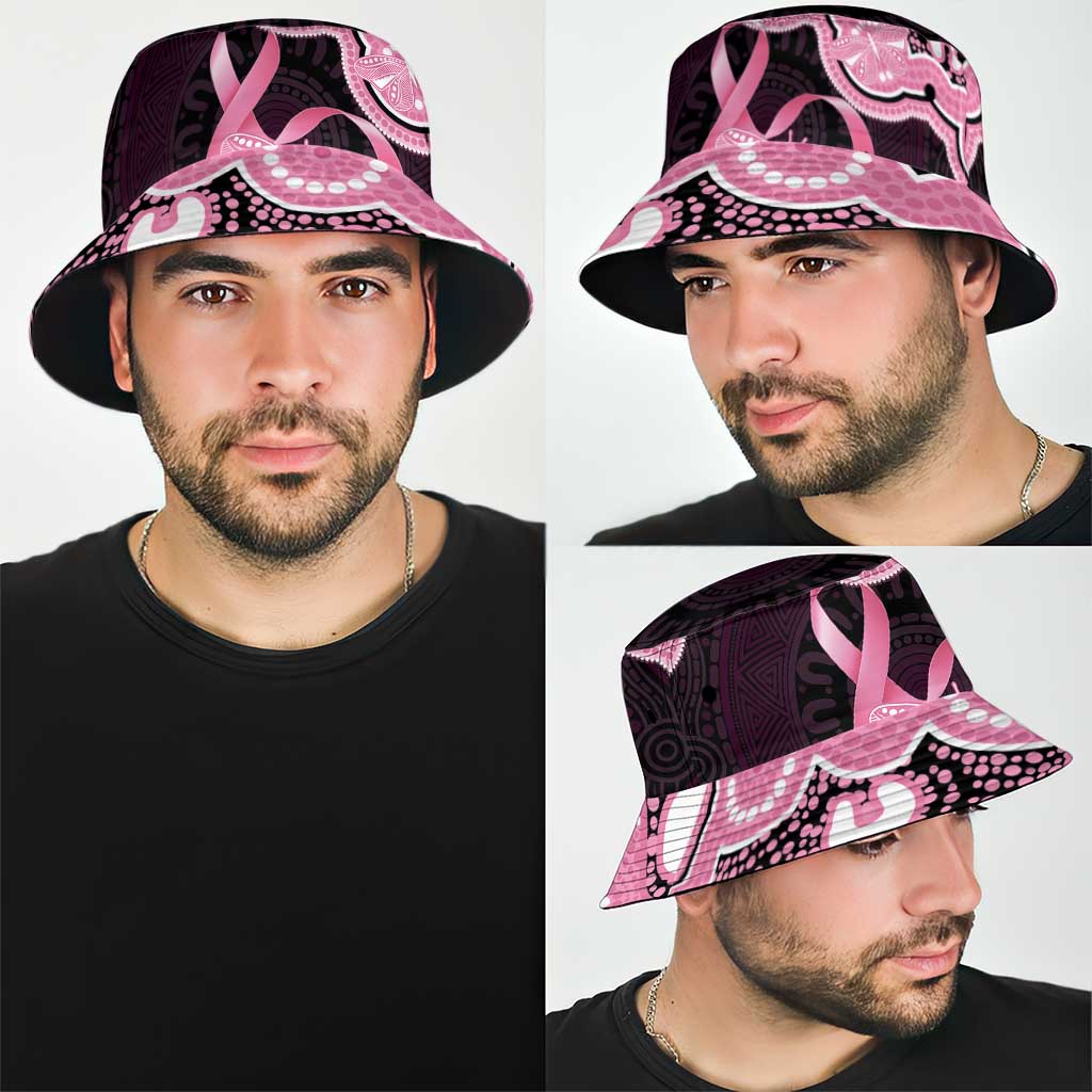 Australia Indigenous Bucket Hat Pink Ribbon Breast Cancer Butterfly Aboriginal Black