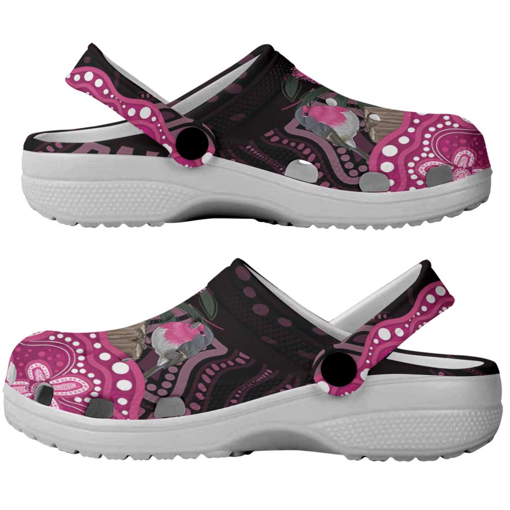 Australia Indigenous Clogs Shoes Breast Cancer Pink Robin Bottlebrush Aboriginal Art
