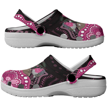 Australia Indigenous Clogs Shoes Breast Cancer Pink Robin Bottlebrush Aboriginal Art