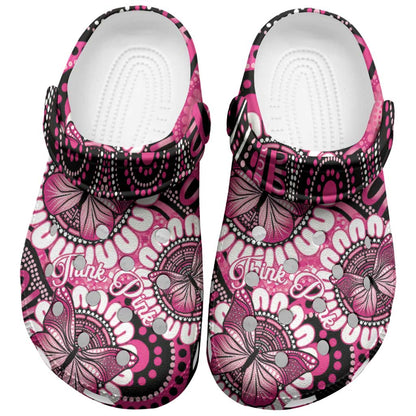 Australia Indigenous Clogs Shoes Breast Cancer Ribbon Think Pink - Black Version