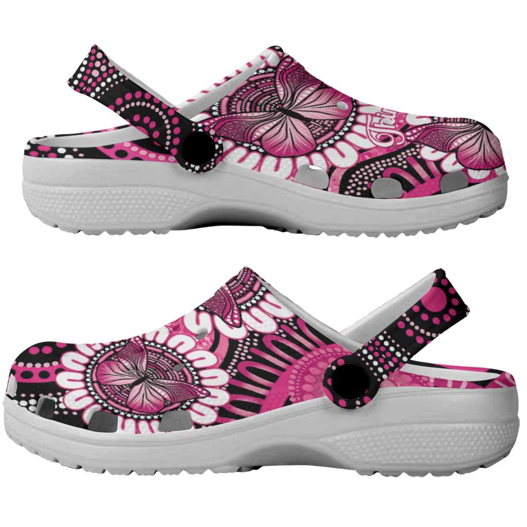 Australia Indigenous Clogs Shoes Breast Cancer Ribbon Think Pink - Black Version