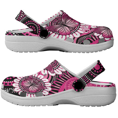 Australia Indigenous Clogs Shoes Breast Cancer Ribbon Think Pink - Black Version