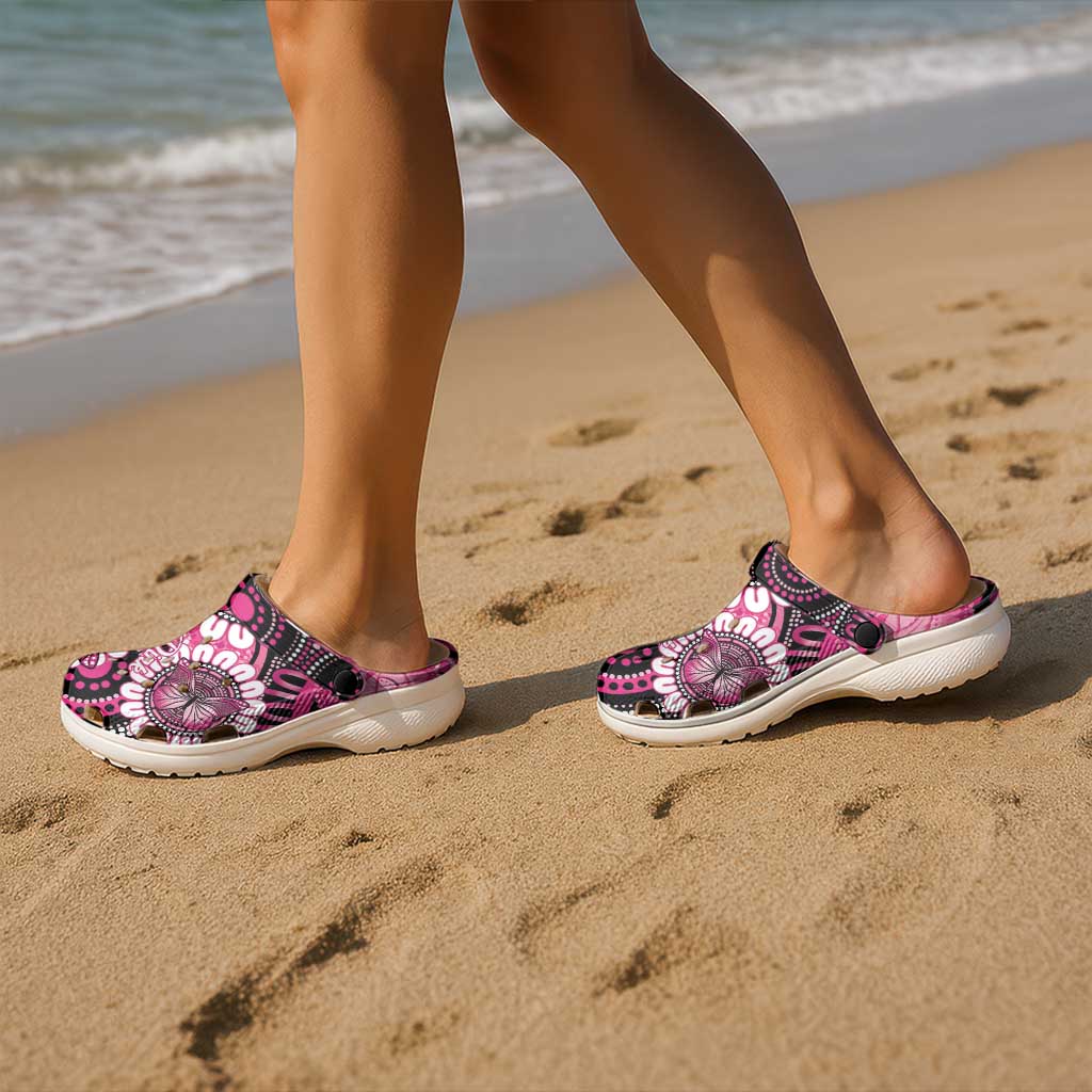 Australia Indigenous Clogs Shoes Breast Cancer Ribbon Think Pink - Black Version