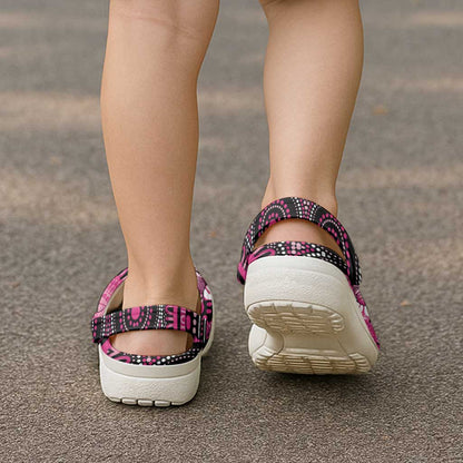 Australia Indigenous Clogs Shoes Breast Cancer Ribbon Think Pink - Black Version