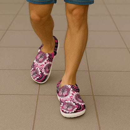 Australia Indigenous Clogs Shoes Breast Cancer Ribbon Think Pink - Black Version