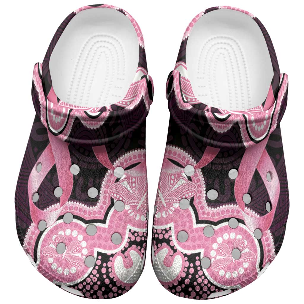 Australia Indigenous Clogs Shoes Pink Ribbon Breast Cancer Butterfly Aboriginal Black