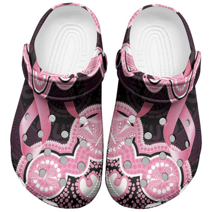 Australia Indigenous Clogs Shoes Pink Ribbon Breast Cancer Butterfly Aboriginal Black