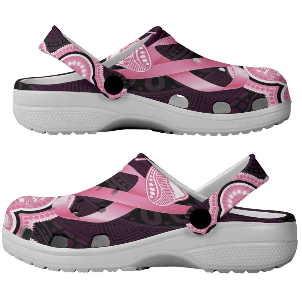 Australia Indigenous Clogs Shoes Pink Ribbon Breast Cancer Butterfly Aboriginal Black