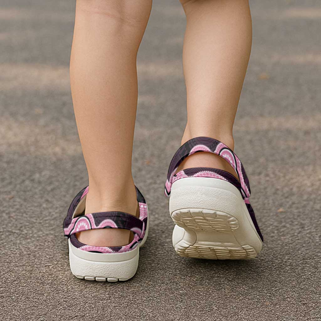 Australia Indigenous Clogs Shoes Pink Ribbon Breast Cancer Butterfly Aboriginal Black