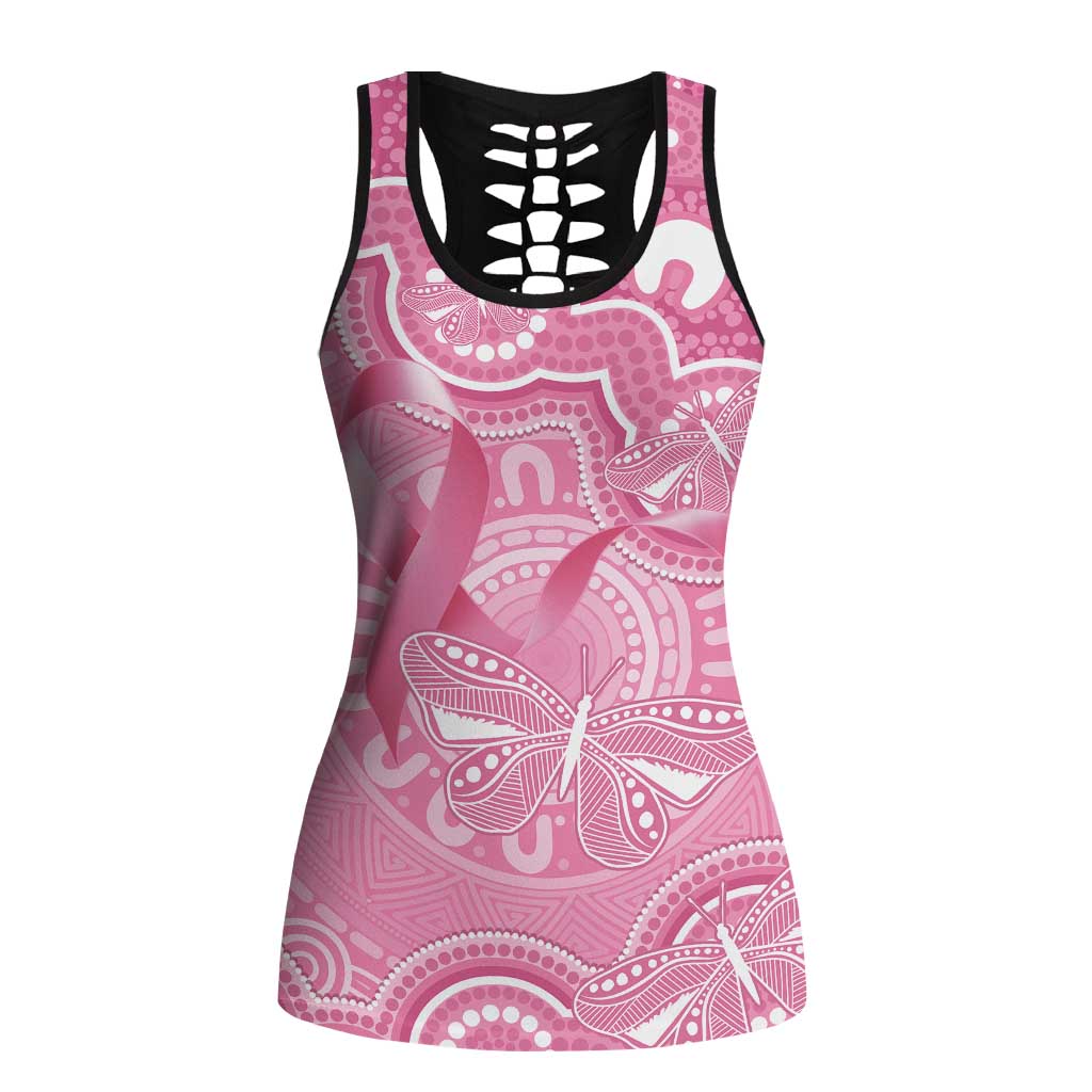 Australia Indigenous Hollow Tank Top Pink Ribbon Breast Cancer Butterfly Aboriginal