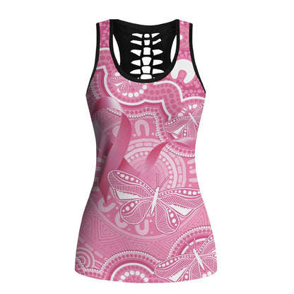 Australia Indigenous Hollow Tank Top Pink Ribbon Breast Cancer Butterfly Aboriginal